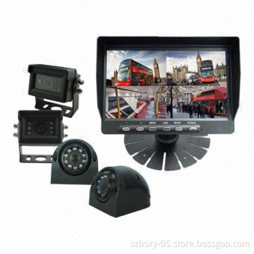Rear View System with 7-inch LCD Quad Monitor and Waterproof Rear View Cameras